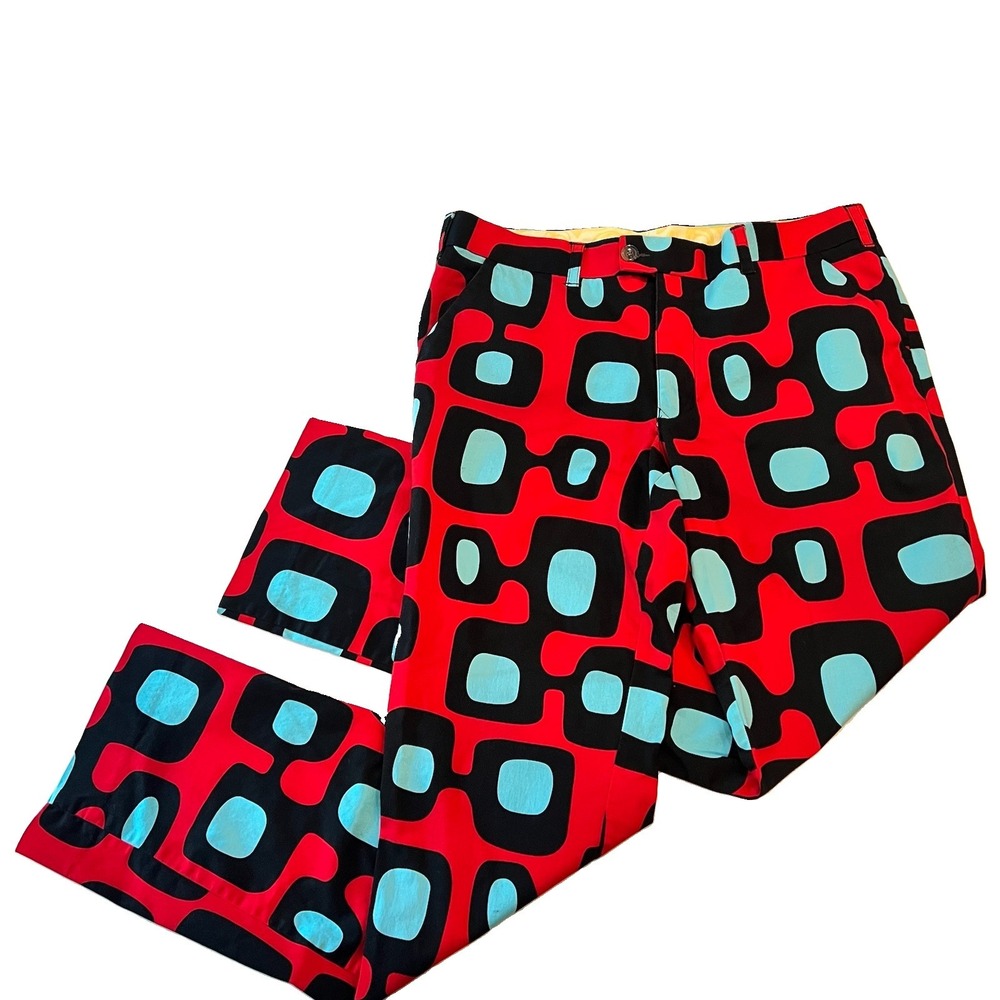 Loudmouth Mens 36x34 (33) Pants Atom Smasher Red Black Blue Geometric Golf Crazy